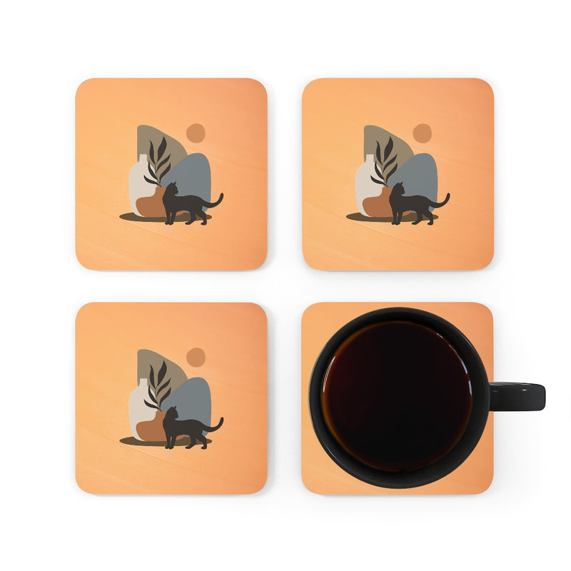 Cat and Leaf Corkwood Coaster Set of 4 - Sinna Get