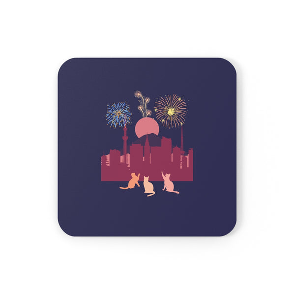 Fireworks and Cats Corkwood Coaster Set of 4 - Sinna Geta