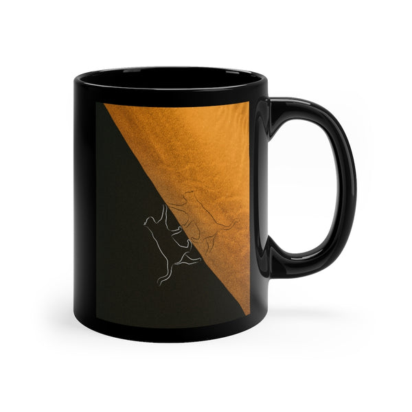 Contrasting sand dune at sunset with cat mug 11oz