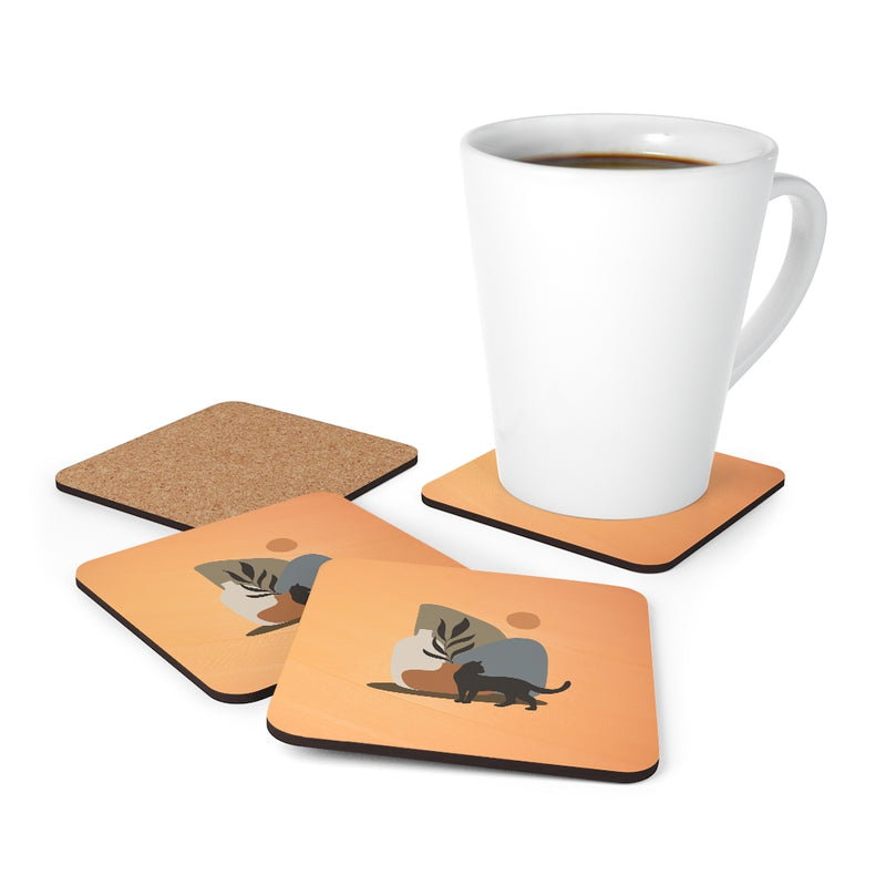 Cat and Leaf Corkwood Coaster Set of 4 - Sinna Get