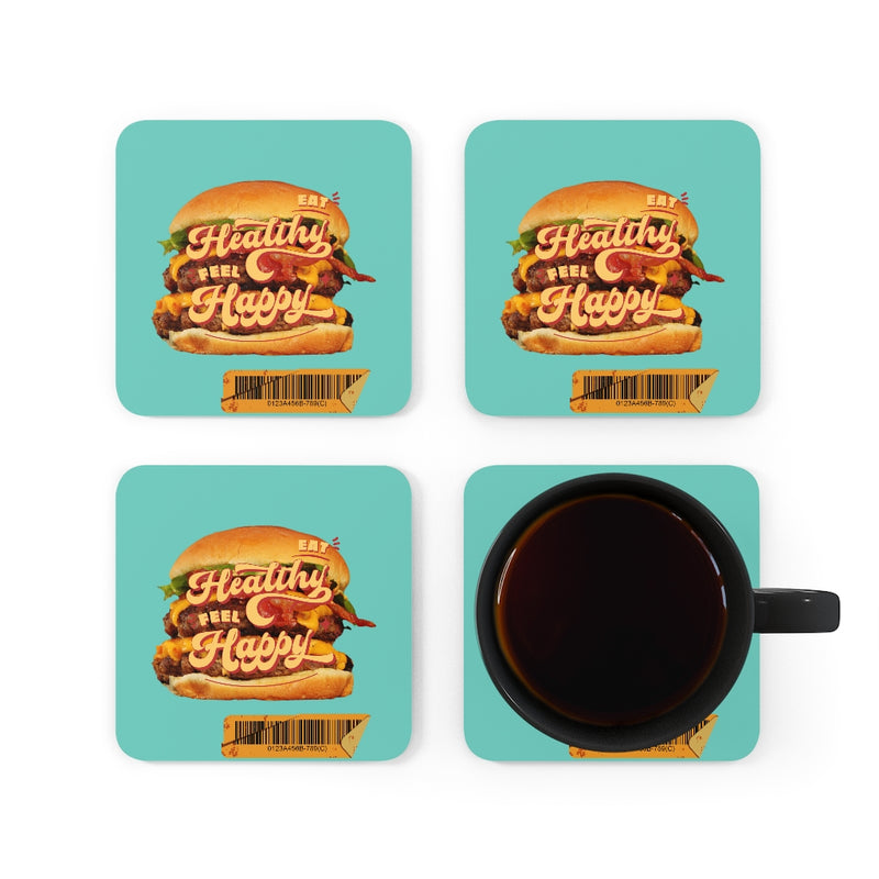 Eat Healthy Feel Happy Corkwood Coaster Set of 4 - Sinna Get