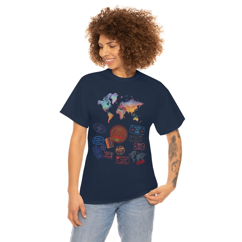 World map stamp T Shirt