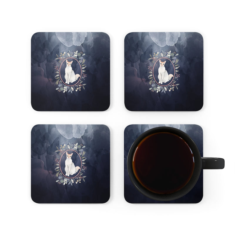 Floral Typography Cat Corkwood Coaster Set of 4