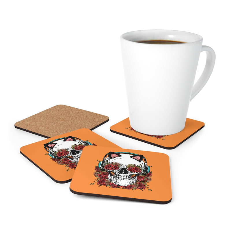 Skull Cat Corkwood Coaster Set of 4