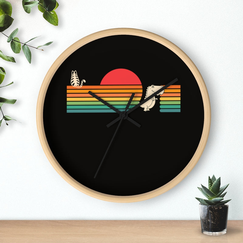 Cat, Tyrannosaurus, Sunset Wall clock