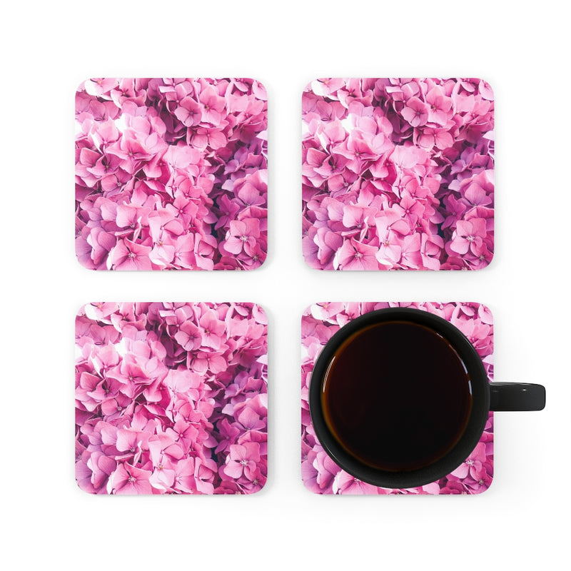 Pink flower Corkwood Coaster Set of 4