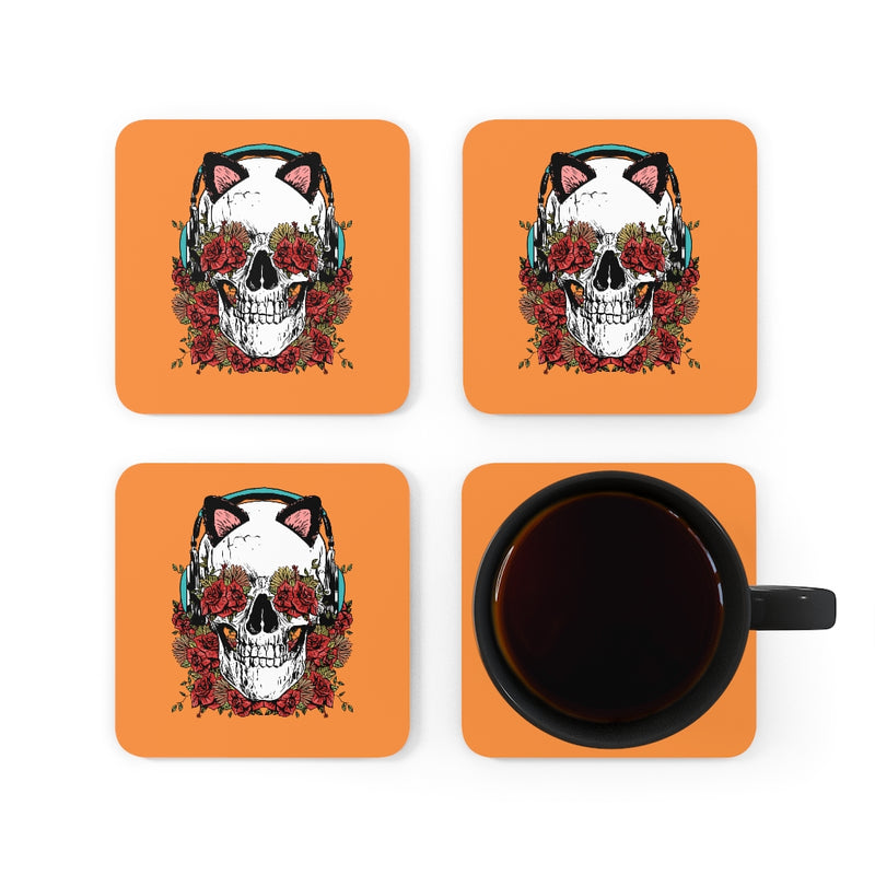 Skull Cat Corkwood Coaster Set of 4