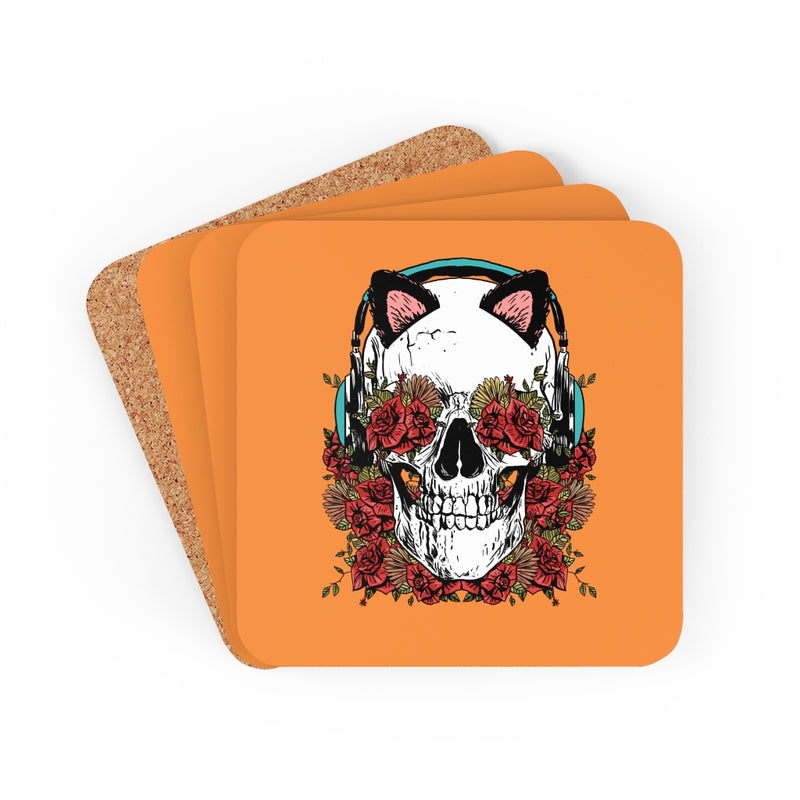 Skull Cat Corkwood Coaster Set of 4