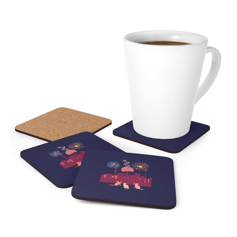 Fireworks and Cats Corkwood Coaster Set of 4 - Sinna Geta