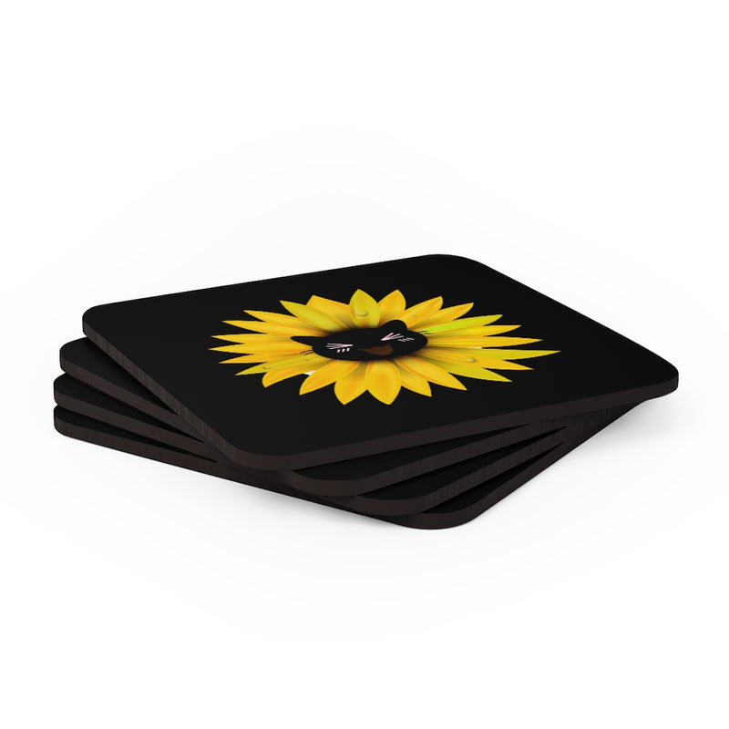 Yellow Blossom X Cat Corkwood Coaster Set of 4 - Sinna Get