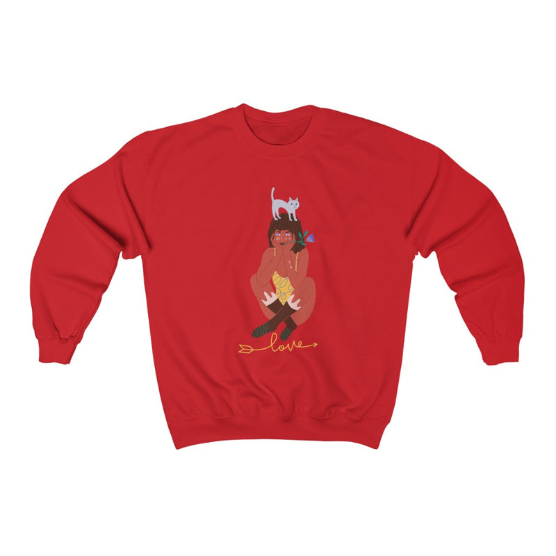 Girl and Cat Crewneck Sweatshirt - Sinna Get