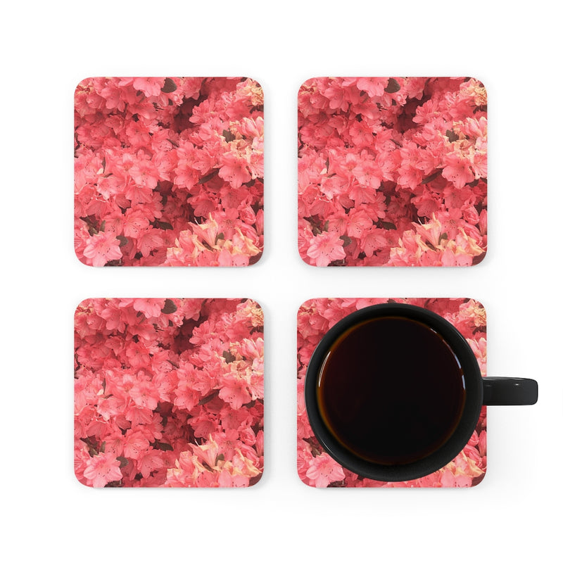 Pink flower Corkwood Coaster Set of 4