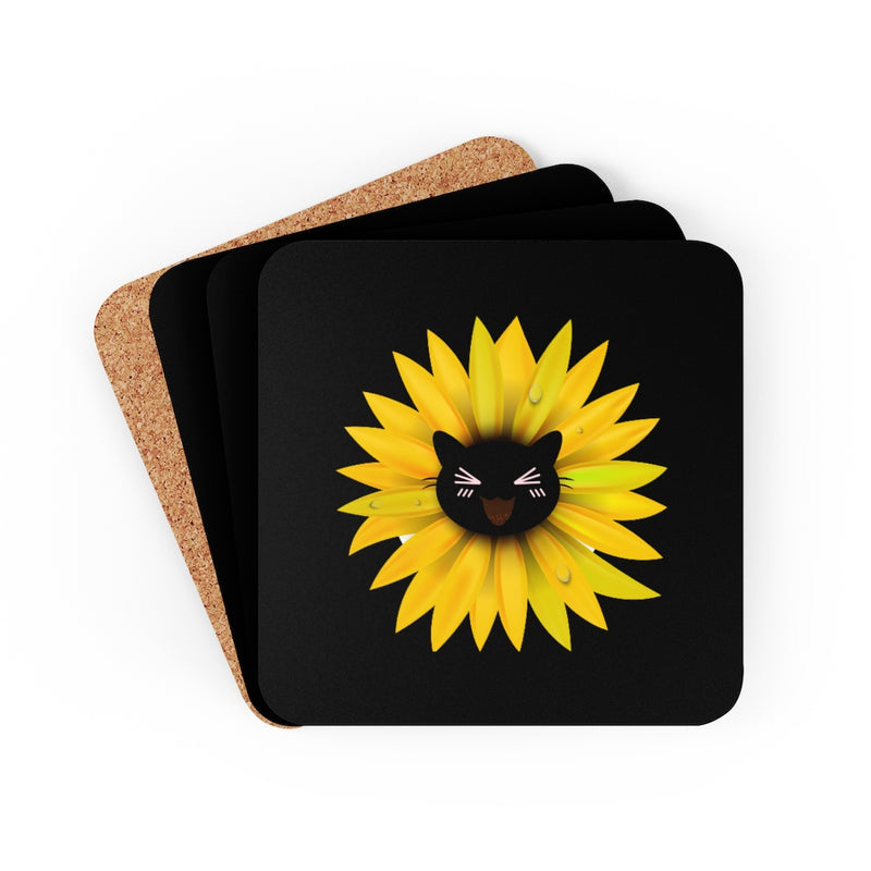 Yellow Blossom X Cat Corkwood Coaster Set of 4 - Sinna Get