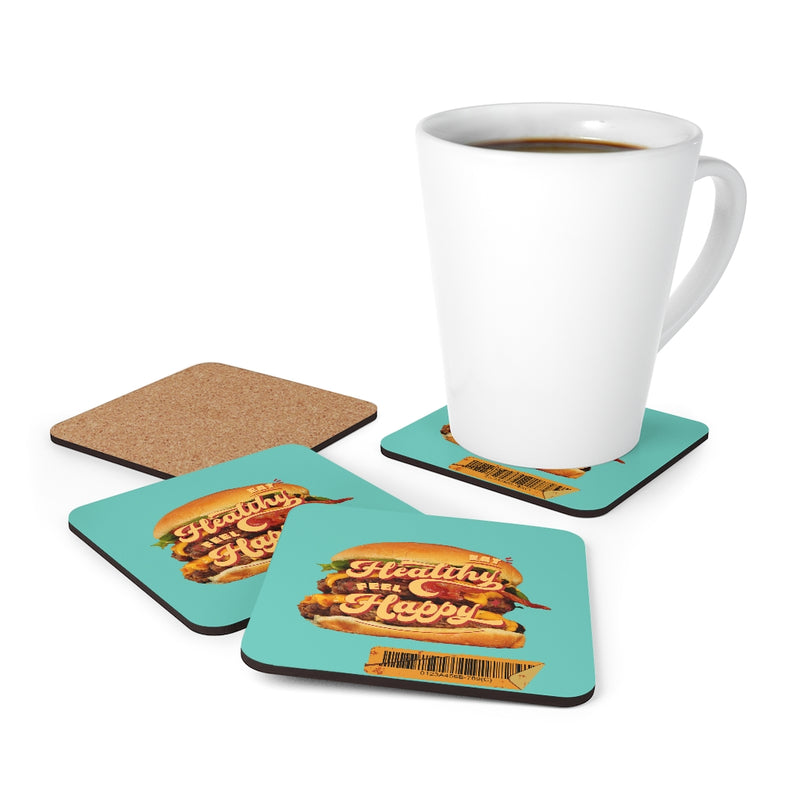 Eat Healthy Feel Happy Corkwood Coaster Set of 4 - Sinna Get