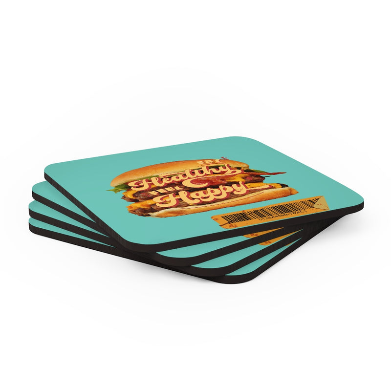 Eat Healthy Feel Happy Corkwood Coaster Set of 4 - Sinna Get