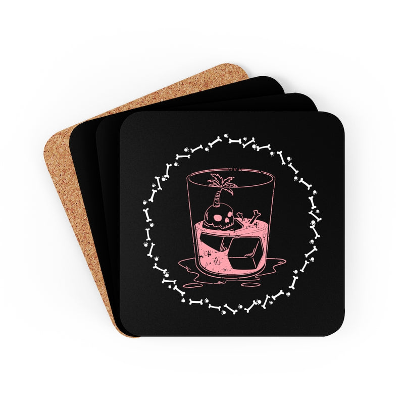 Skull and Paw circle Corkwood Coaster Set of 4