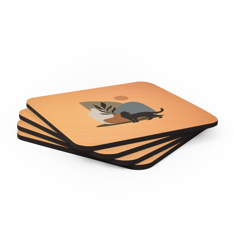 Cat and Leaf Corkwood Coaster Set of 4 - Sinna Get