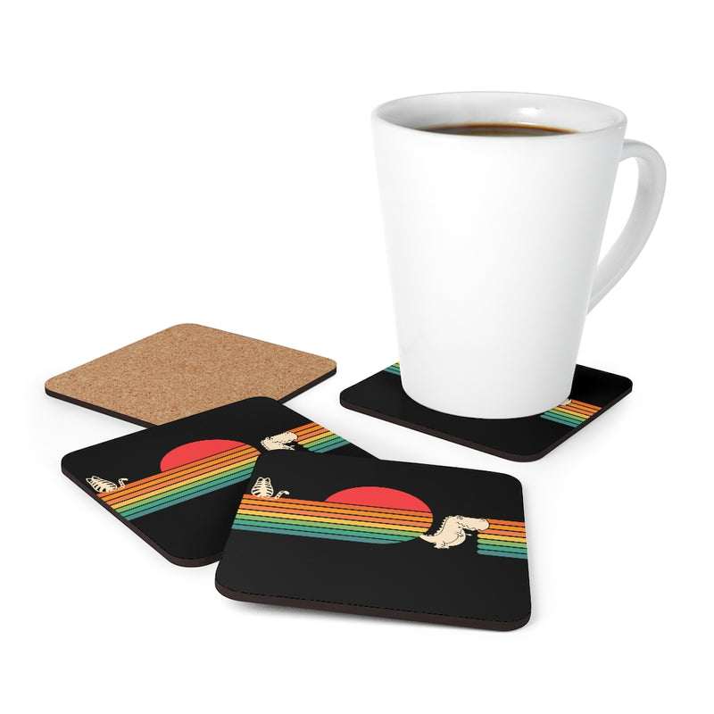 Cat, Tyrannosaurus, Sunset Corkwood Coaster Set of 4